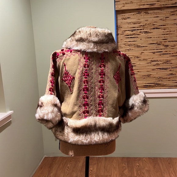 Anthropologie Plenty By Tracy Reese Embroidered Wool With Faux Fur S - Picture 3 of 11